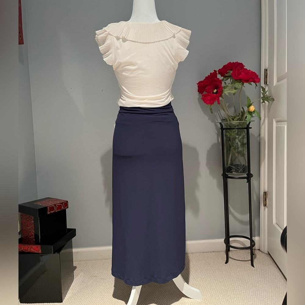 NEW Michael Kors Hi Low Asymmetrical Gathered Waterfall Jersey Skirt Navy XS NWT - Picture 2 of 16